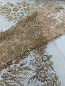 Rose Gold Glitter Mesh Lace Fabric Prom/Dress By The Yard
