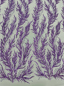 Lilac Beaded Fabric by the yard, Bridal beaded, Damask Pattern With Beads and Sequin