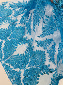 Turquoise Fashion Design - Beaded Fabric Embroidered Sequins And Beads Fabric By Yard