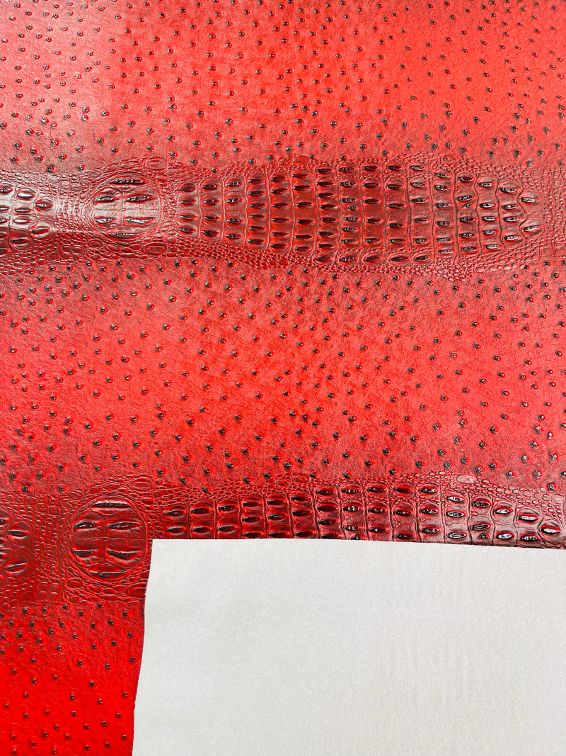 Red Ostrich Gator Embossed Vinyl Fabric By Yard, Crocodile Ostrich Vinyl Leather Upholstery