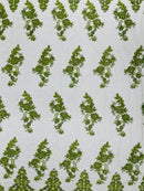 Olive Beaded Fabric - Floral Beads and Sequins Embroidered on a Mesh Sold By Yard