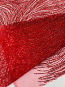 Red JM Glitter Mesh Lace Fabric Prom/Dress By The Yard