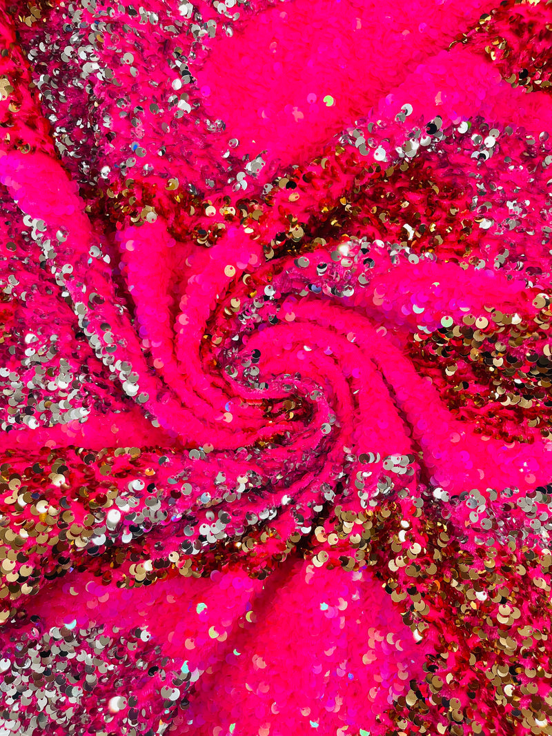 Wavy Line Design Velvet Sequins - Velvet Sequins Fabric 2 Way Stretch 58"- 60" By Yard