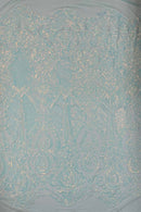 Iridescent Sequins Fabric - Damask Sequin Design on 4 Way Stretch Fabric By Yard