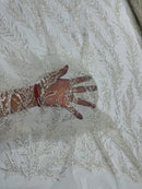 Off White Beaded Fabric by the yard, Bridal beaded, Damask Pattern With Beads and Sequin