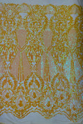 Iridescent Sequins Fabric - Damask Sequin Design on 4 Way Stretch Fabric By Yard