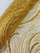Gold Embroidery Beaded Fabric Fashion Design By The Yard