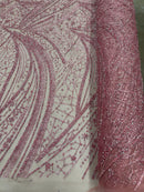 Dusty Rose Rhinestones Glitter Fabric on a Mesh By Yard Glitter Rhinestones