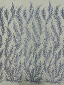 Baby Blue Beaded Fabric by the yard, Bridal beaded, Damask Pattern With Beads and Sequin