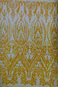 Iridescent Sequins Fabric - Big Damask Sequin Design on 4 Way Stretch Fabric By Yard