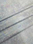 Baby Blue Iridescent Illusion Anaconda Foil Printed On Stretch Velvet - Sold By The Yard