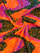 Wavy Line Design Velvet Sequins - Velvet Sequins Fabric 2 Way Stretch 58"- 60" By Yard