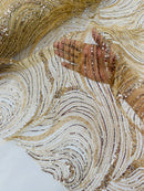 Champagne Embroidery Beaded Fabric Fashion Design By The Yard
