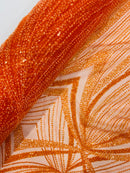 Orange Embroidery Beaded Fabric By The Yard
