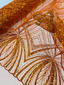 Rust Orange Embroidery Beaded Fabric By The Yard