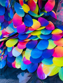 Oval Jumbo Paillette Sequins - Multi Color Iridescent on Black - Big Oval Paillette Sequins Design Fabric By Yard