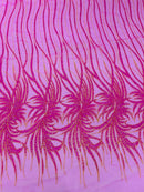 Hot Pink Shiny Glitter Geometric Fabric - Glitter Geometric Design Lace Mesh Fabric By Yard