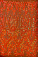 Iridescent Sequins Fabric - Big Damask Sequin Design on 4 Way Stretch Fabric By Yard