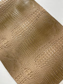 Champagne Faux Crocodile Vinyl Leather Upholstery Fabric By The Yard, Big 3D Crocodile Vinyl Fabric