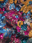 Multi Color Floral Damask Sequin Design on Fabric By Yard