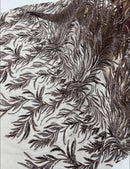 Brown Beaded Fabric by the yard, Bridal beaded, Damask Pattern With Beads and Sequin