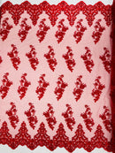 Beaded Fabric Sold By The Yard, Floral Beads and Sequins Embroidered on a Mesh