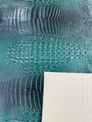 Hunter Green Faux Crocodile Vinyl Leather Upholstery Fabric By The Yard, Big 3D Crocodile Vinyl Fabric