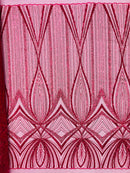 Fuchsia Embroidery Beaded Fabric By The Yard