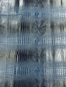 Navy Blue Faux Crocodile Vinyl Leather Upholstery Fabric By The Yard, Big 3D Crocodile Vinyl Fabric