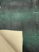 Hunter Green Faux Crocodile Vinyl Leather Upholstery Fabric By The Yard, Big 3D Crocodile Vinyl Fabric