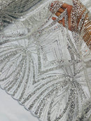 Silver Embroidery Beaded Fabric by Yard