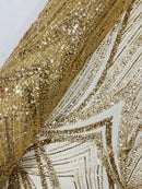 Champagne Embroidery Beaded Fabric by Yard, Sequin on a Mesh with Floral Lace