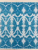Turquoise Fashion Design - Beaded Fabric Embroidered Sequins And Beads Fabric By Yard