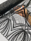Black Embroidery Beaded Fabric by Yard