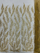 Gold Beaded Fabric by the yard, Bridal beaded, Damask Pattern With Beads and Sequin