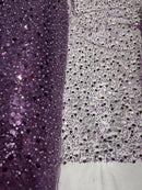Beaded Sequins Mesh Fabric - Plum - Embroidered Beaded Wedding Bridal Fabric with Sequins By The Yard