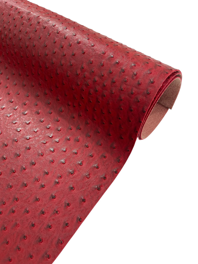 Dark Red Ostrich Faux Leather Upholstery By The Yard, Ostrich Embossed Vinyl Leather 54" Wide