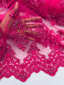 Beaded Fabric Sold By The Yard, Floral Beads and Sequins Embroidered on a Mesh