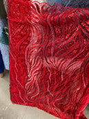 Red Fashion Design - Beaded Fabric Embroidered Sequins And Beads Fabric By Yard