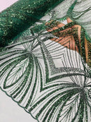 Hunter Green Embroidery Beaded Fabric By The Yard