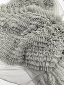 Silver Tulle Ruffle Fabric, 60" Wide Waves - Prom Dress Wedding & Decoration