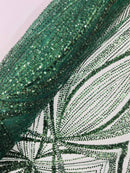 Hunter Green Embroidery Beaded Fabric By The Yard