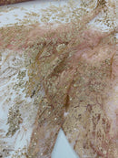 Rose Gold Glitter Mesh Lace Fabric Prom/Dress By The Yard