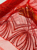Red Embroidery Beaded Fabric By The Yard