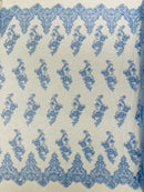 Beaded Fabric Sold By The Yard, Floral Beads and Sequins Embroidered on a Mesh