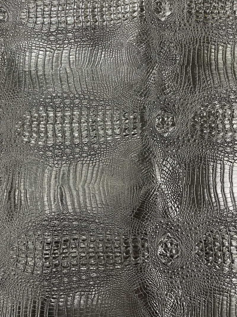 Black Faux Crocodile Vinyl Leather Upholstery Fabric By The Yard, Big 3D Crocodile Vinyl Fabric