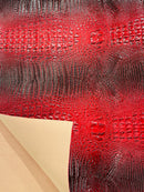 Red Black Faux Crocodile Vinyl Leather Upholstery Fabric By The Yard, Big 3D Crocodile Vinyl Fabric