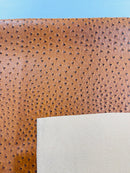 Coñac Ostrich Faux Leather Upholstery By The Yard, Ostrich Embossed Vinyl Leather 54" Wide