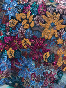 Multi Color Floral Damask Sequin Design on Fabric By Yard