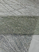 Beaded Embroidered Fabric - Silver - Embroidered Pattern Fabric By Yard